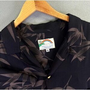 Paradise Found Shirt Mens 3XL Black Bamboo Floral Camp Hawaiian Rayon Travel